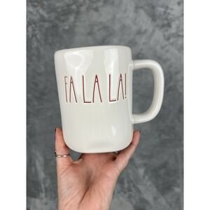 New Christmas Rae Dunn FA LA LA! Ceramic Mug Cup White Red Inside And Lettering